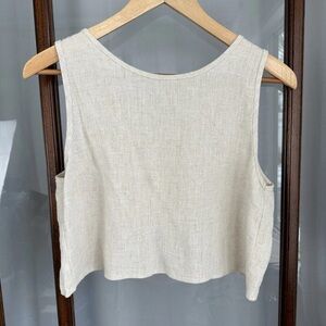 HYFVE Sleeveless Shirt Large Cropped Crisscross Back 100% Cotton Beige Neutral